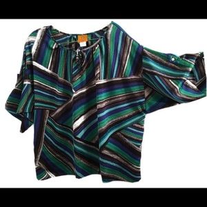 Ruby Rd. Blouse Size PXL  side splits beaded tie